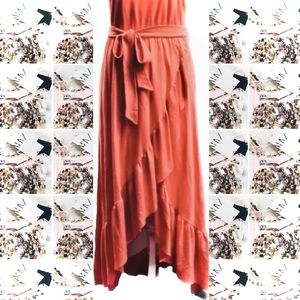 SWAY | M | Peruvian Organic Pima Cotton Coral Scoop Tank Ruffle High Low Dress